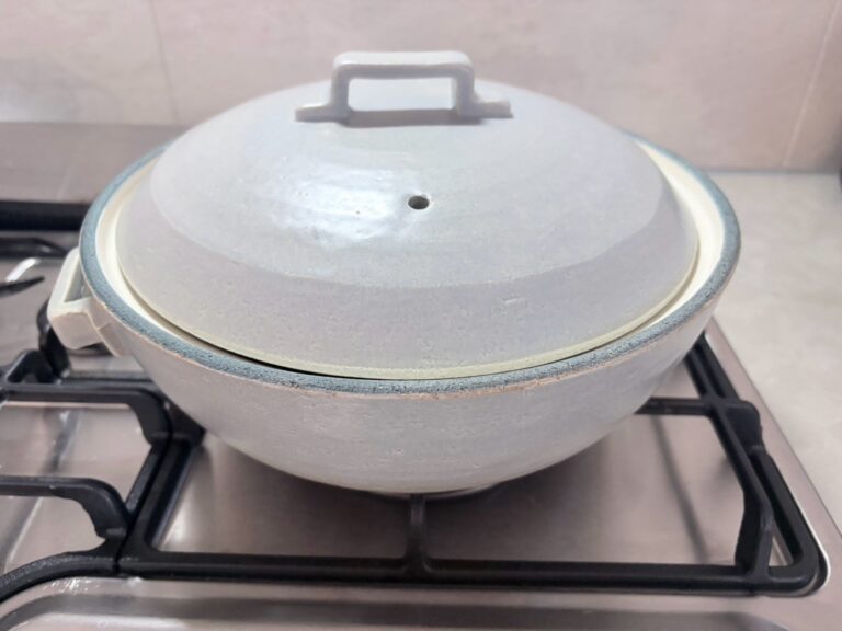 How to season a donabe: a Banko-ware donabe on a gas burner