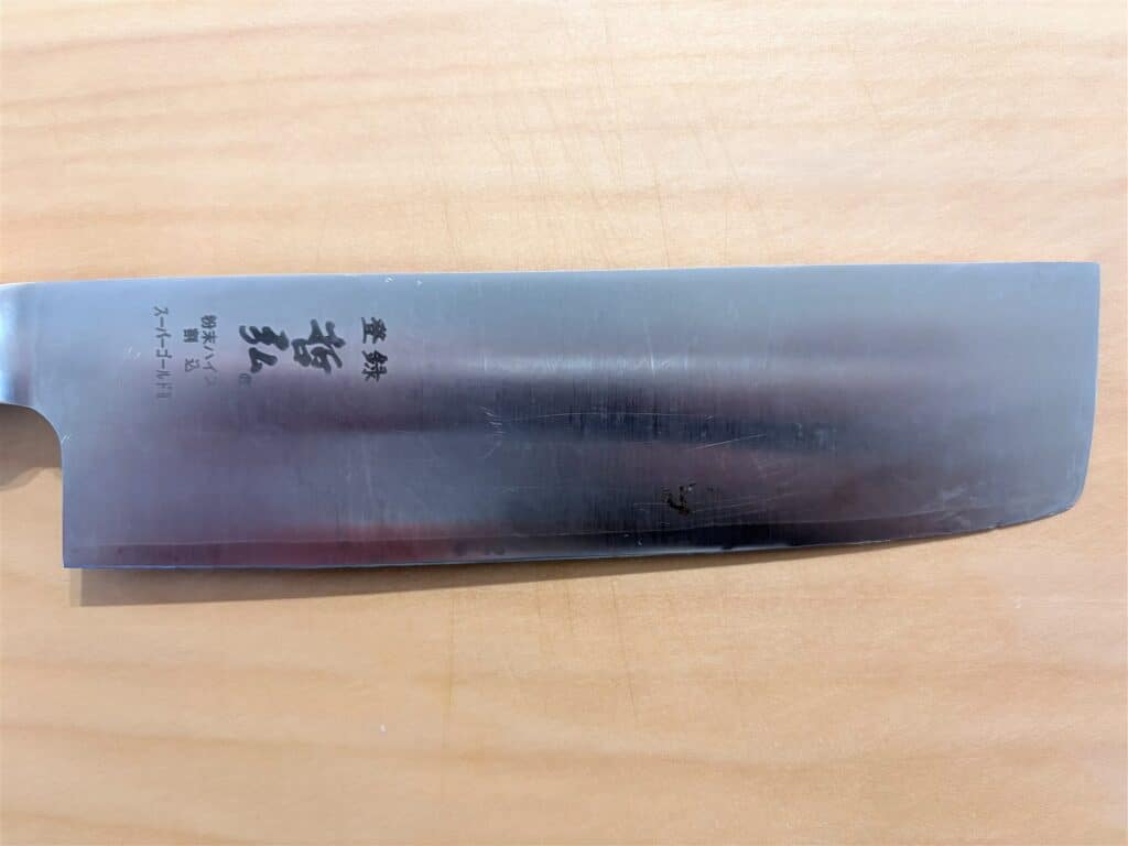 SG2 knife review: the maker's mark on a Tetsuhiro nakiri at two years